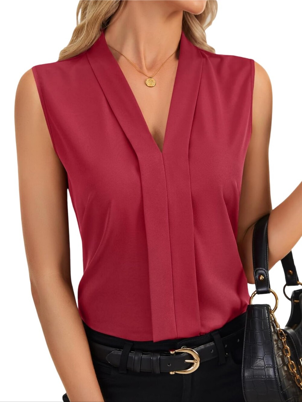 Effortless Vneck Red Blouse - Dreimp - Size Medium/Large